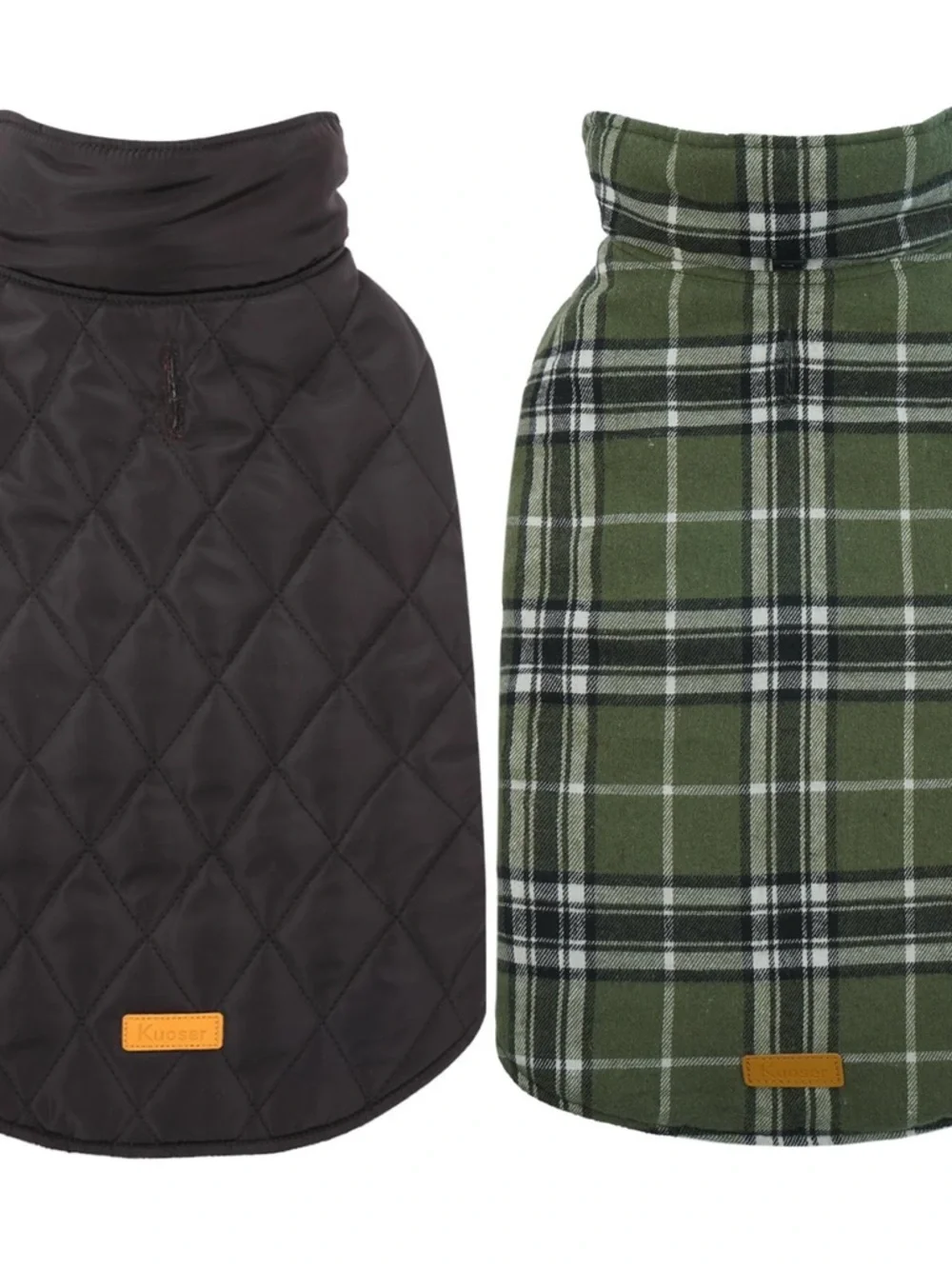 Reversible Quilted & Plaid Dog Coat - Brown and Olive Green-Small - Picture 1 of 1